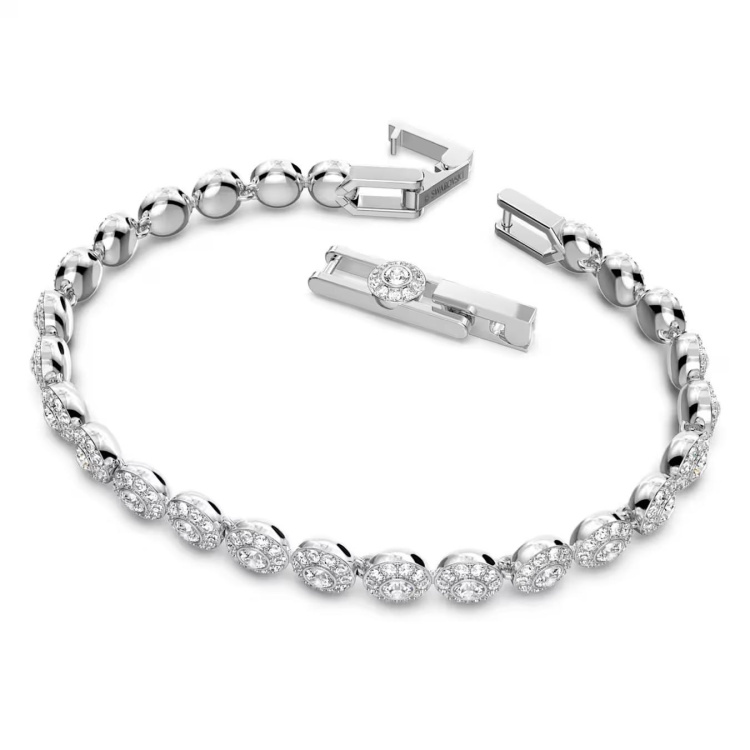 Una Angelic Tennis bracelet Round cut, Pavé, Small, White, Rhodium plated